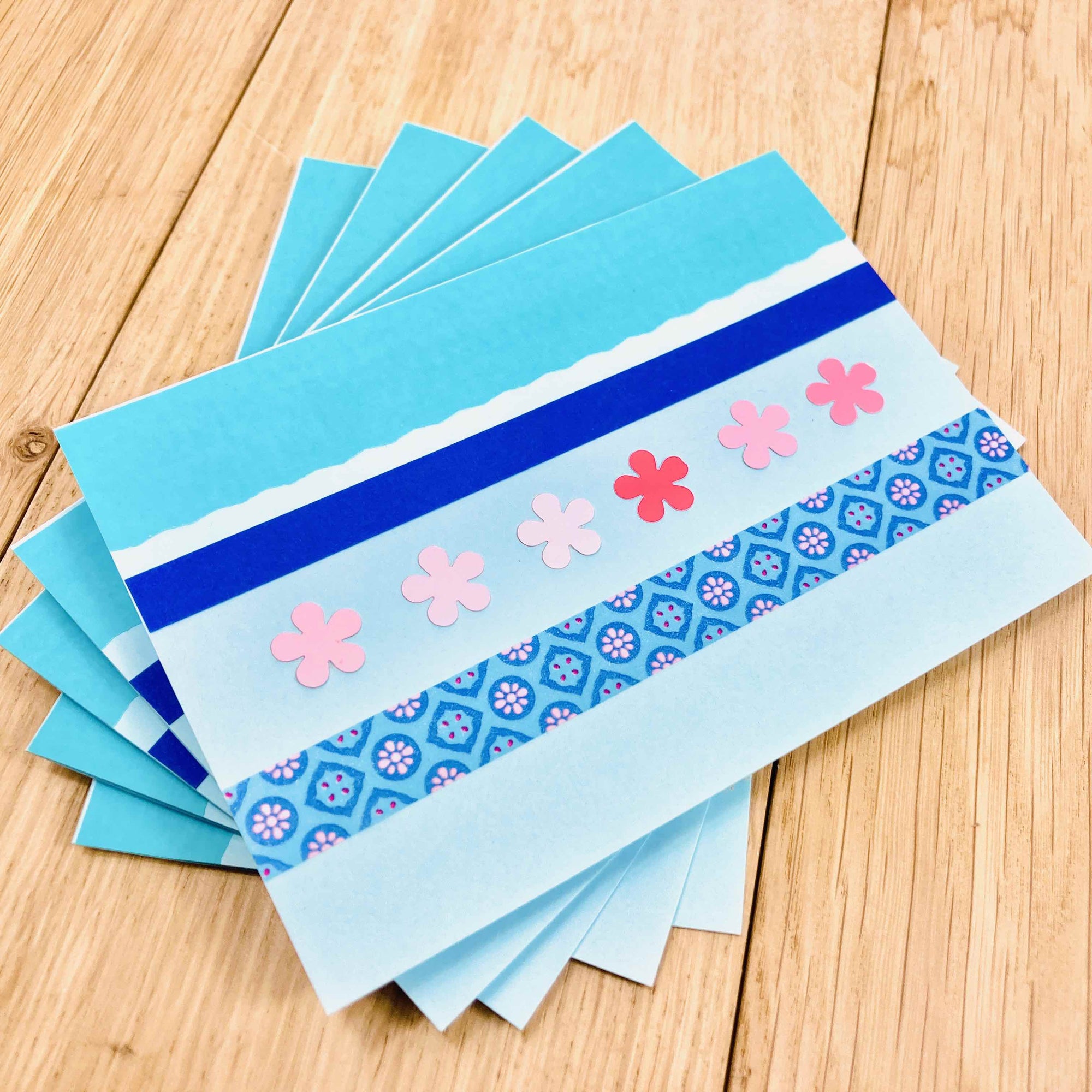 eSeasons Handcrafted Greetings Card Blue Pink Design