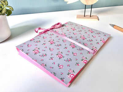 eSeasons Handcrafted Desk folder in shabby chic decorative style with floral pink and green design