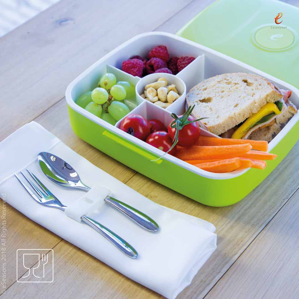 Bento Lunchbox 2 tier 4 Compartments Green White - eSeasons GmbH