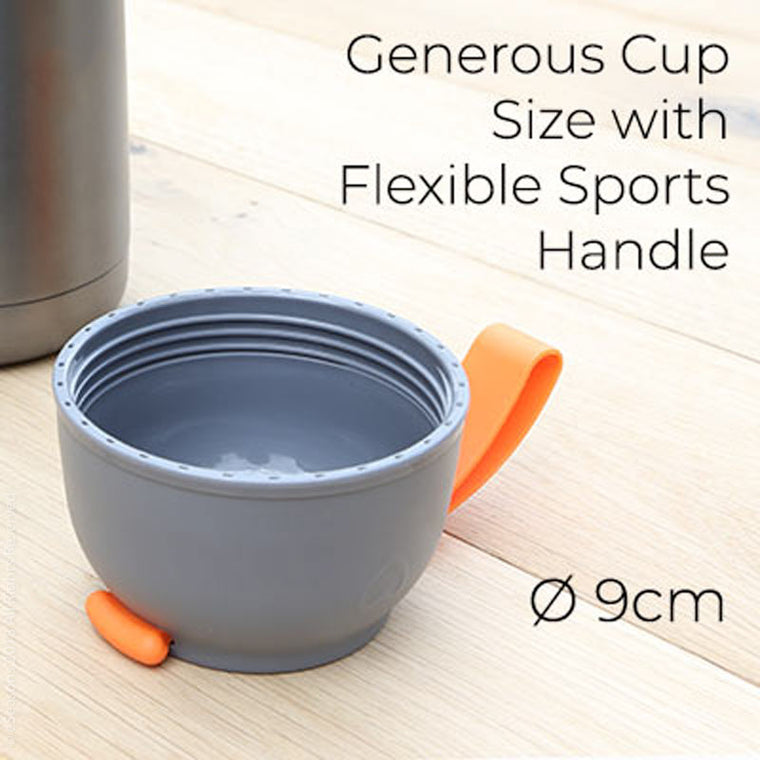 eSeasons Vacuum Insulated Food Flask features: Generous Cup Size with Flexible Sports Handle