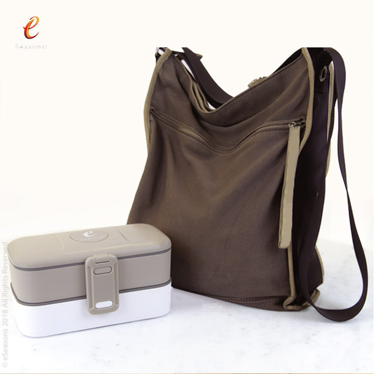 eSeasons Bento 2 tier Lunchbox Warm Grey: Easily fits inside a rucksack or handbag