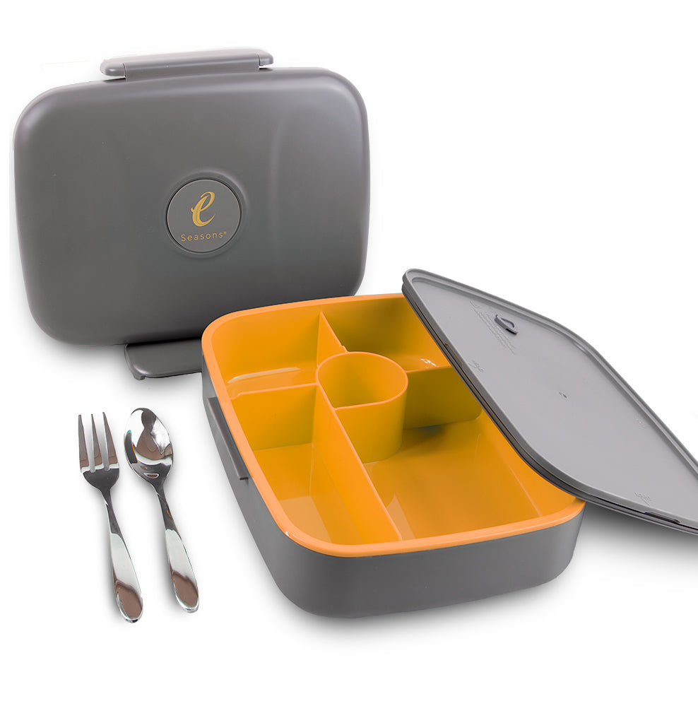 Bento Lunchbox 2 tier 4 Compartments Dark Grey-Orange - eSeasons GmbH