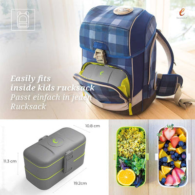 eSeasons Bento 2 tier Lunchbox Dark Grey: Easily fits inside a rucksack, and sizing information