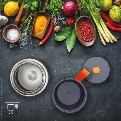 eSeasons Vacuum Insulated Stainless Steel Food Flask 430ml. Grey Orange. Herbs and spices, exotic ingredients to explore with this flask.