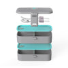 eSeasons Bento 2 tier Lunchbox Dark Grey with stainless steel cutlery, detailed expanded view of included components