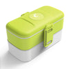 eSeasons Bento 2 tier Lunchbox Green with stainless steel cutlery, for adults & children, microwave & dishwasher safe BPA free