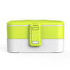 eSeasons Bento 2 tier Lunchbox Green with stainless steel cutlery, for adults & children, microwave & dishwasher safe BPA free Front View