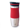 eSeasons Vacuum Insulated Travel Mug. Stainless Steel, Red 375ml. Silicone soft grip. Easy to open close and pour.