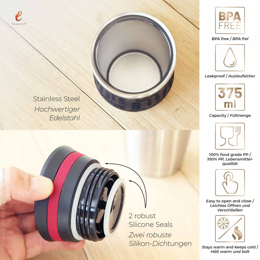 Coffee Mug to Go Stainless Steel Thermos Thermal Mug Double Wall Insulated Coffee Cup with Leak-Proof Lid, Reusable,Red